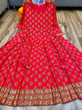 NP Exclusive Collection Red Color Premium full flair gown Kurti with Gold foil Work for Women -OFZBKW001RK
