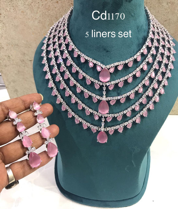 5 LAYERED AMERICAN DIAMOND NECKLACE SET FOR WOMEN -MOEHIGH5 001
