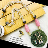 Agate Locket with Mercasite evil eye and CZ balls and spring chain   -JC001