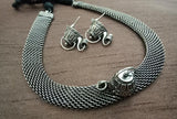 OXIDISED SILVER KETTLE NECKLACE SET WITH THREAD FOR WOMEN -AMJS001