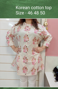 WHITE AND PINK  PLUS SIZE KOREAN COTTON RAYON TOP FOR WOMEN -NWC002