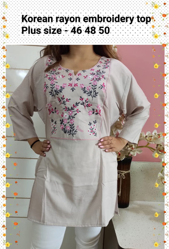 PINK EMBROIDERY  PLUS SIZE KOREAN COTTON RAYON TOP FOR WOMEN -NWC004