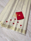 KERALA STYLE TISSUE SAREE WITH EMBROIDERY WORK AND BLOUSE-CFSTS0001