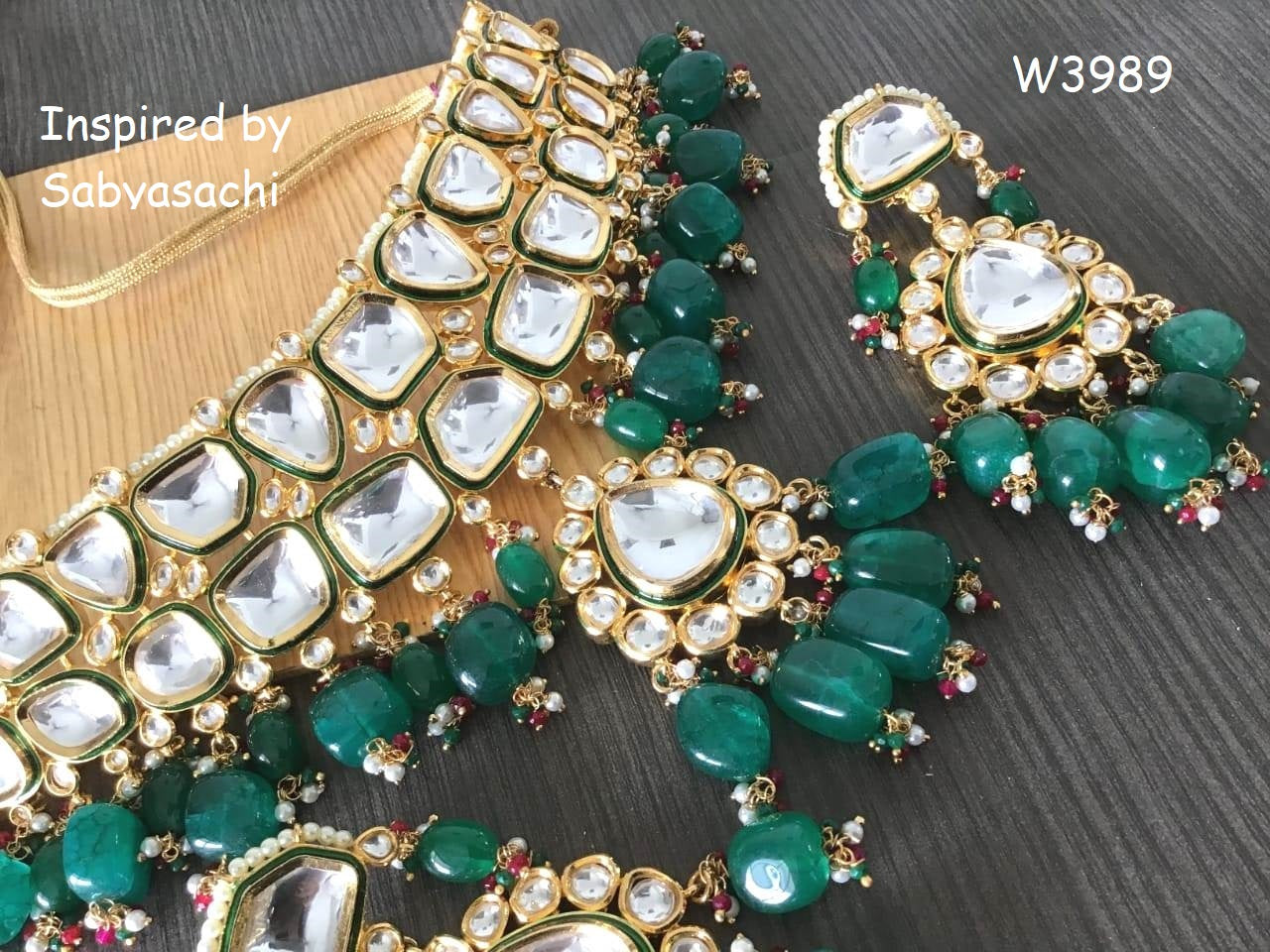 Bridal Green Kundan Necklace Set – BANGLES BY LESHYA