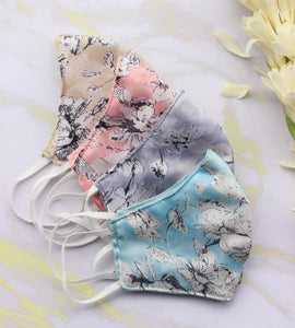 Set of 4,Everyday Prints Soft Floral Printed Fashion Masks Now with MELTBLOWN LAYER INSIDE  & cotton base layer