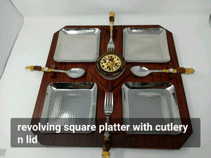 REVOLVING SQUARE PLATTER WITH CUTLERY AND LID-HDVSQP001