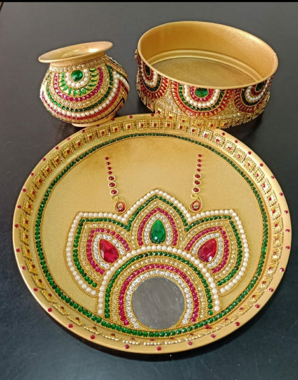 KARVA CHAUTH THALI SET WITH MIRROR WORK  FROM SOOSI -PHCOD2001A