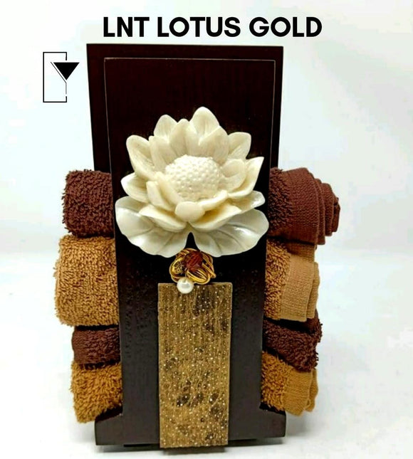 WOODEN TOWEL STAND WITH LOTUS GOLD EMBELLISHMENT-SSHDWTH001