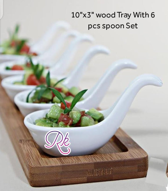 WOODEN TRAY WITH 6 SPOONS SET FOR PARTY DECORATION-SSHDPP001