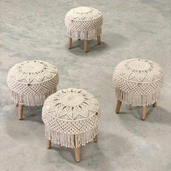 MACRAME STOOL COVER FOR HOME DECORATION-SSHD001