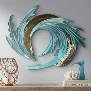 BLUE OCEAN WAVES METAL WALL DECOR FOR HOMES-SSHDBOW001