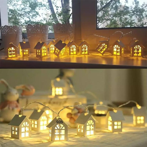 Wooden House String lights composed of Ultra Bright White Warm Color Micro LED-GGN4001