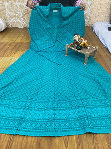 HAPPY BLUE   Beautiful Chikan Anarkali with Sequins work Kurti for Women -MAWFHKW001