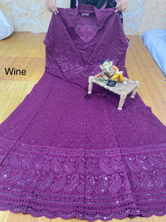 VIOLET Beautiful Chikan Anarkali with Sequins work Kurti for Women -MAWFHKW001