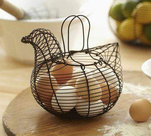 Farmhouse Style Black Metal Wire Chicken Design Egg Basket/Decorative Kitchen Storage Basket-GMEB001