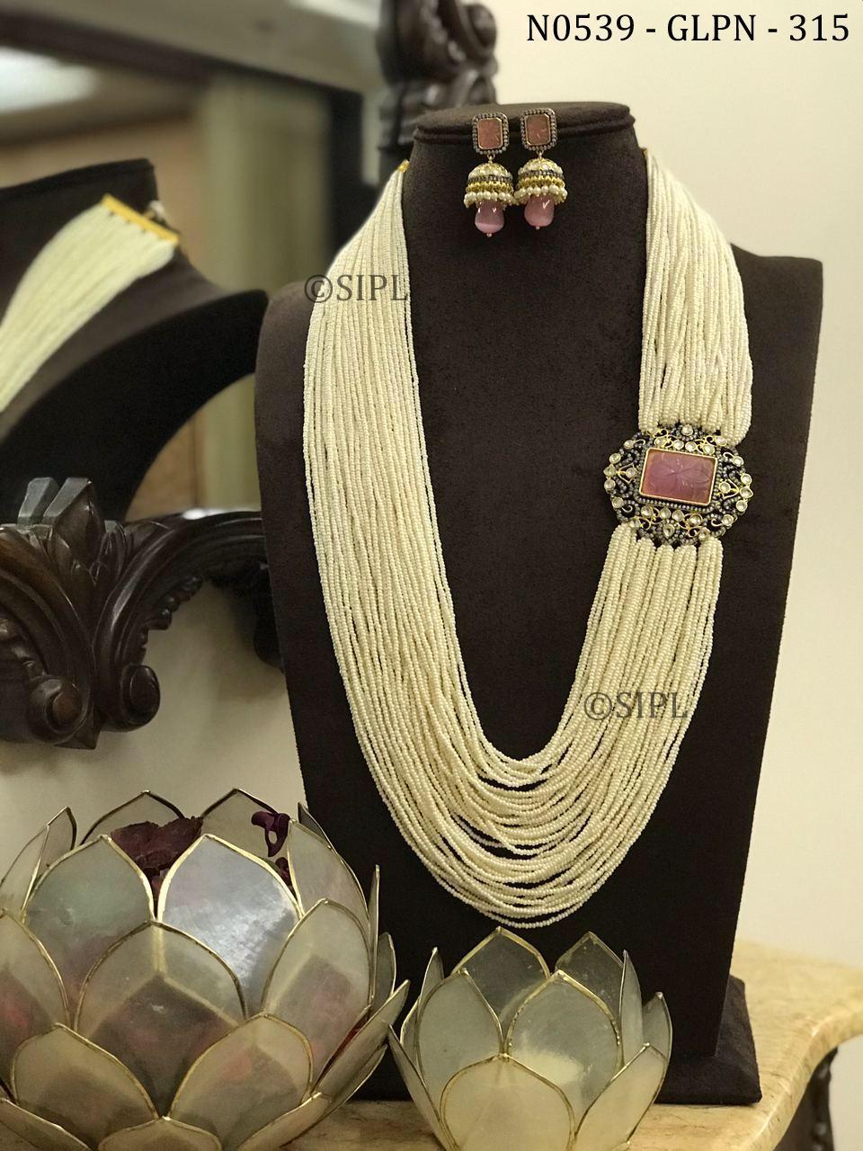 Long Chain Necklace Faux Pearls Copper Y shaped Necklace - Temu