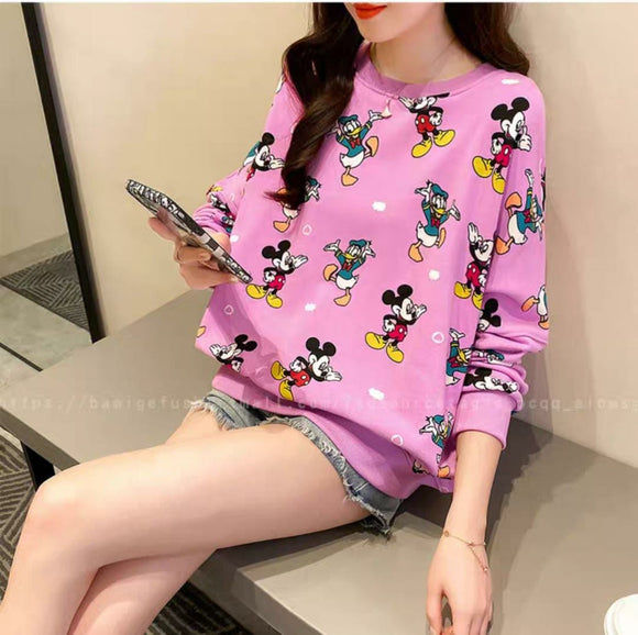 Beautiful 2020 new mid-length and versatile thin fashion printed Korean version loose fit top -MAWFHWT001P