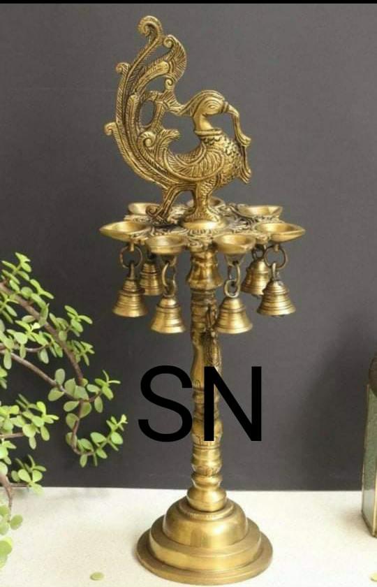 Peacock standing lamp with bells (pure brass)-WHH2001BL