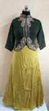 Mustard Green  Muslin Crop Top with Heavy Handwork and with Muslin Skirt.-ICSTW001