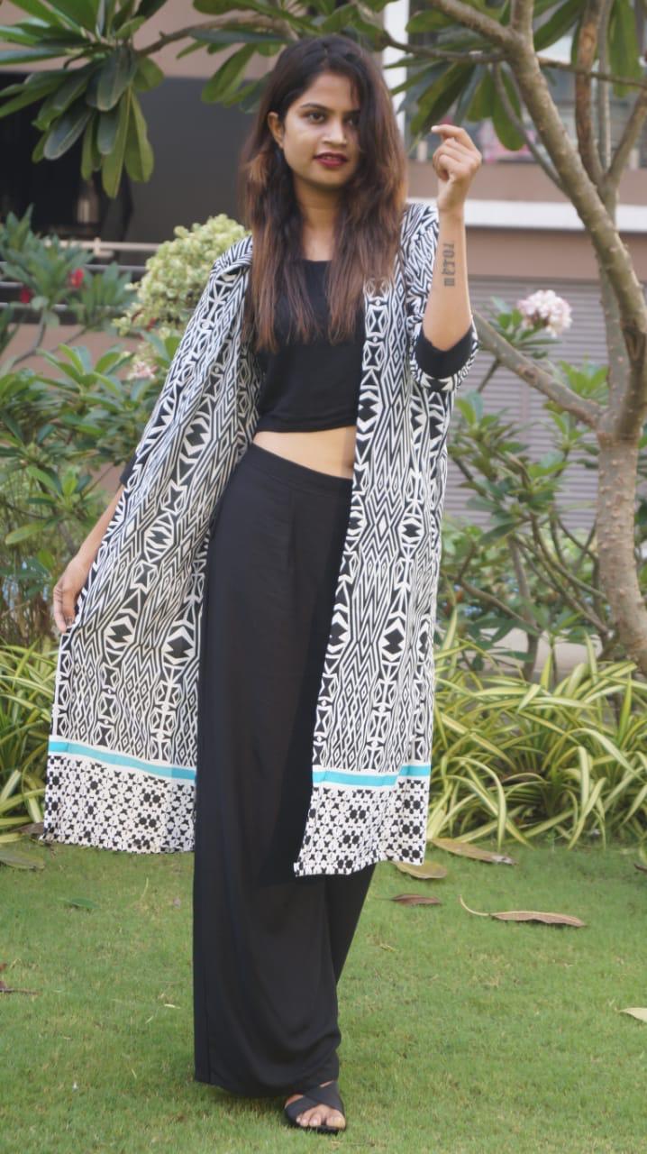 Full Flair Piece Set, TOP,PALAZZO AND SHRUG COMBO FOR WOMEN