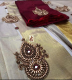 Heavy Aari Work Designer Settumundu With Aari Work -CFRSM001