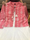 NP Pink and White Premium pure cotton self weaving gown with beautiful seprate Embroidered jacket-sswkj001