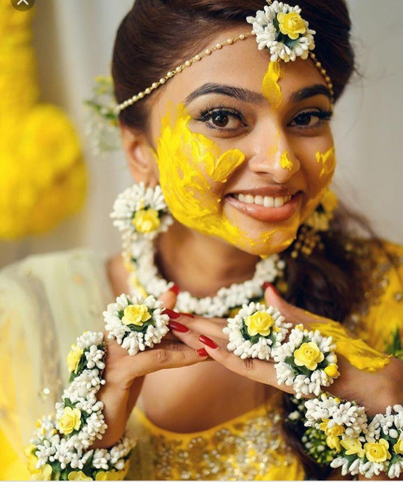 Haldi Function Bridal Set Flower Jewellery Set For Haldi Mehndi