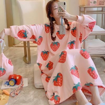 Pink Strawberry Stylish Woolen sleep wear  for Women -PUNESWM001