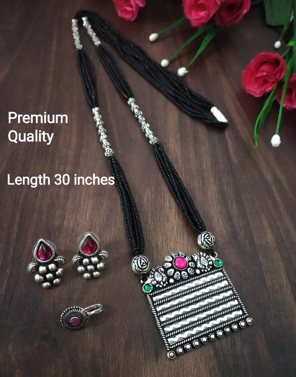 SILVER SQUARE , KOLHAPURI OXIDISED SILVER FINISH MANGAL SUTRA COMBO FOR WOMEN -KCMSC001SS