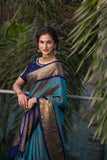 Superhit Design Blue Kanjivaram Style Soft Silk Saree for Women with Golden Embroidery Work-JGR10001