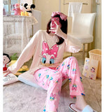 PINK GIRL, Beautiful Cartoon Printed Full Sleeves 2 Piece Night Suits for Women -IQNDK001PG
