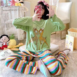 GREENIE, Beautiful Cartoon Printed Full Sleeves 2 Piece Night Suits for Women -IQNDK001G