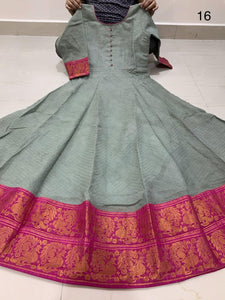 Madurai Sungudi Gown /Long Kurti with All over Zari checks with Zari Borders With Lining-SAYDSKW001GM