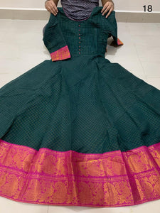Madurai Sungudi Gown /Long Kurti with All over Zari checks with Zari Borders With Lining-SAYDSKW001OGM