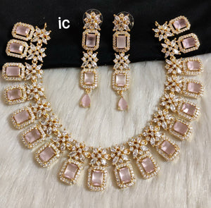 PINK SPARKLES, PINK STONE GOLD FINISH NECKLACE SET FOR WOMEN -RIGNSW001