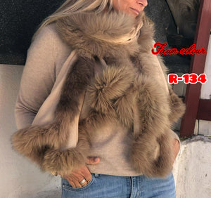 FAWN  COLOR LUXURIOUS PREMIUM  QUALITY PURE CASHMERE WOOL FUR SHAWL FOR WOMEN -MAWFH001F