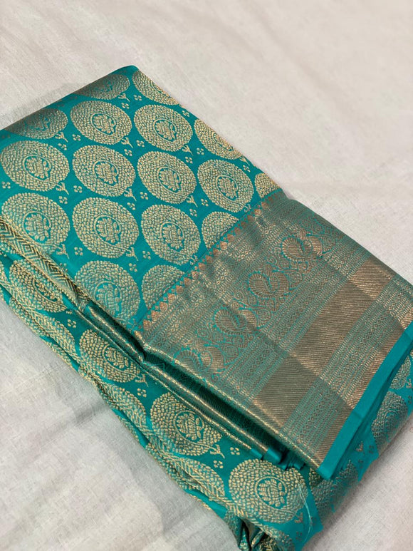 NEELIMA, Blue Brocade Kanchipuram Pure silk Handloom Saree for Women -PDSBKSS001