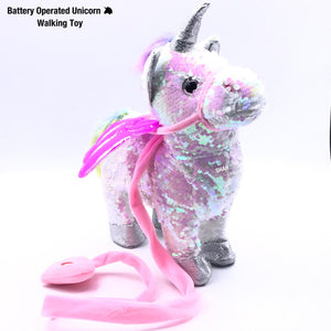 SILVER  HOLOGRAPHIC SEQUINS UNICORN WALKING AND DANCING TOY FOR KIDS-FMUT001S