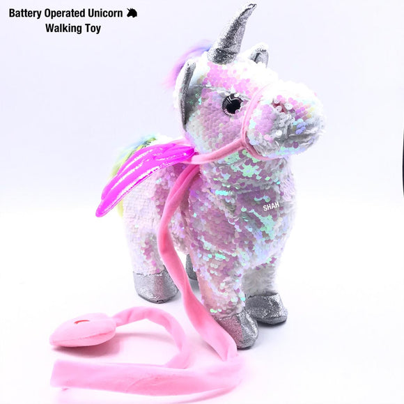 SILVER  HOLOGRAPHIC SEQUINS UNICORN WALKING AND DANCING TOY FOR KIDS-FMUT001S