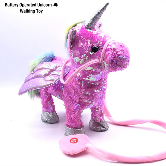 PINK HOLOGRAPHIC SEQUINS UNICORN WALKING AND DANCING TOY FOR KIDS-FMUT001P