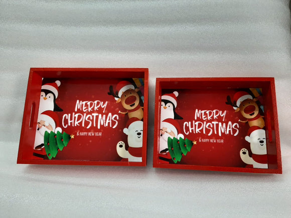 RED COLOR CHRISTAMS SET OF 2 ,TRAYS FOR THIS CHRISTMAS-PHCT001