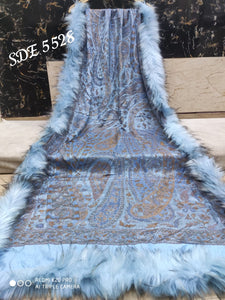 FINE WOOLEN SHAWL WITH FUR TRIMS FOR WOMEN -OFZWSF001