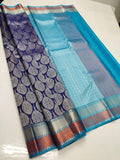 BLUE COLOR PURE KANJIVARAM TRADITIONAL HANDLOOM KANJEEVARAM BRIDAL  SILK SAREE IN UNIQUE DESIGN -PDSBS001