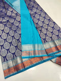 BLUE COLOR PURE KANJIVARAM TRADITIONAL HANDLOOM KANJEEVARAM BRIDAL  SILK SAREE IN UNIQUE DESIGN -PDSBS001