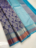 BLUE COLOR PURE KANJIVARAM TRADITIONAL HANDLOOM KANJEEVARAM BRIDAL  SILK SAREE IN UNIQUE DESIGN -PDSBS001