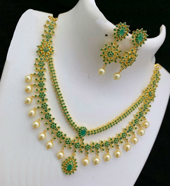 JAYALAKSHMI, GOLD FINISH AMERICAN DIAMOND STONES NECKLACE SET FOR WOMEN -SASAS001