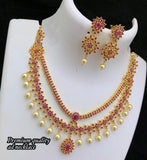 JAYALAKSHMI, GOLD FINISH AMERICAN DIAMOND STONES NECKLACE SET FOR WOMEN -SASAS001