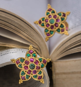 ROJA, TRADITIONAL SOUTH INDIAN STYLE KEMP EARRINGS / KEMP STUDS FOR WOMEN -BTKS001R