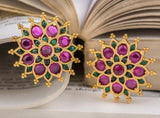 SAROJA, TRADITIONAL SOUTH INDIAN STYLE KEMP EARRINGS / KEMP STUDS FOR WOMEN -BTKS001SJ