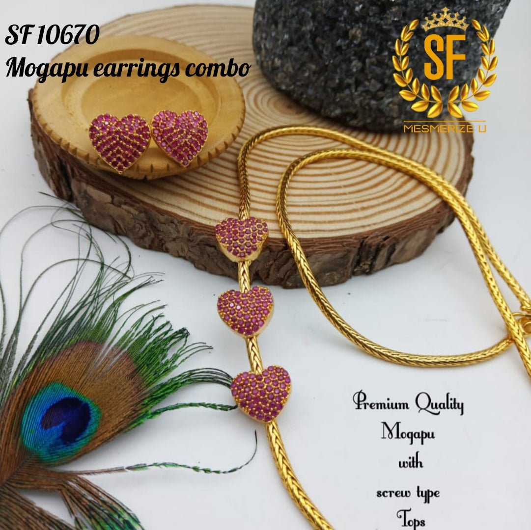 HEART DESIGN GOLD FINISH MUGAPPU CHAIN WITH EARRINGS COMBO FOR WOMEN -ARTMCEW001